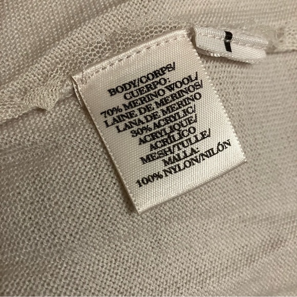 Ann Taylor Cream Wool Blend Cardigan With Pearl and Tulle Embellished Front Sz L - Picture 5 of 6